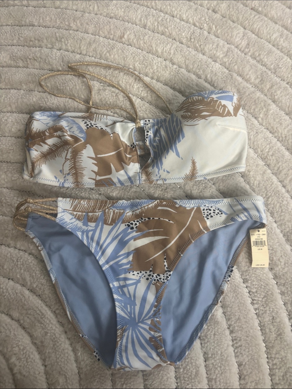 Aerie tropical  Print Bikini Set in Blue & Tan new with tags size medium